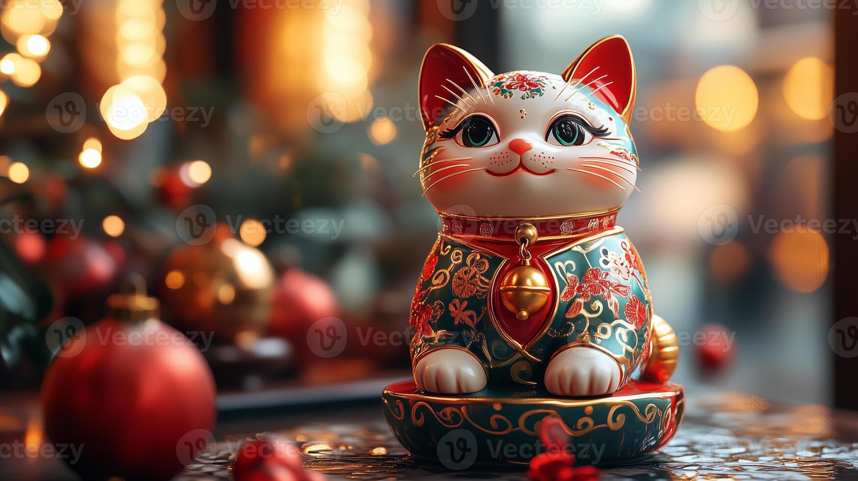 A figurine of a cat sitting on a table photo