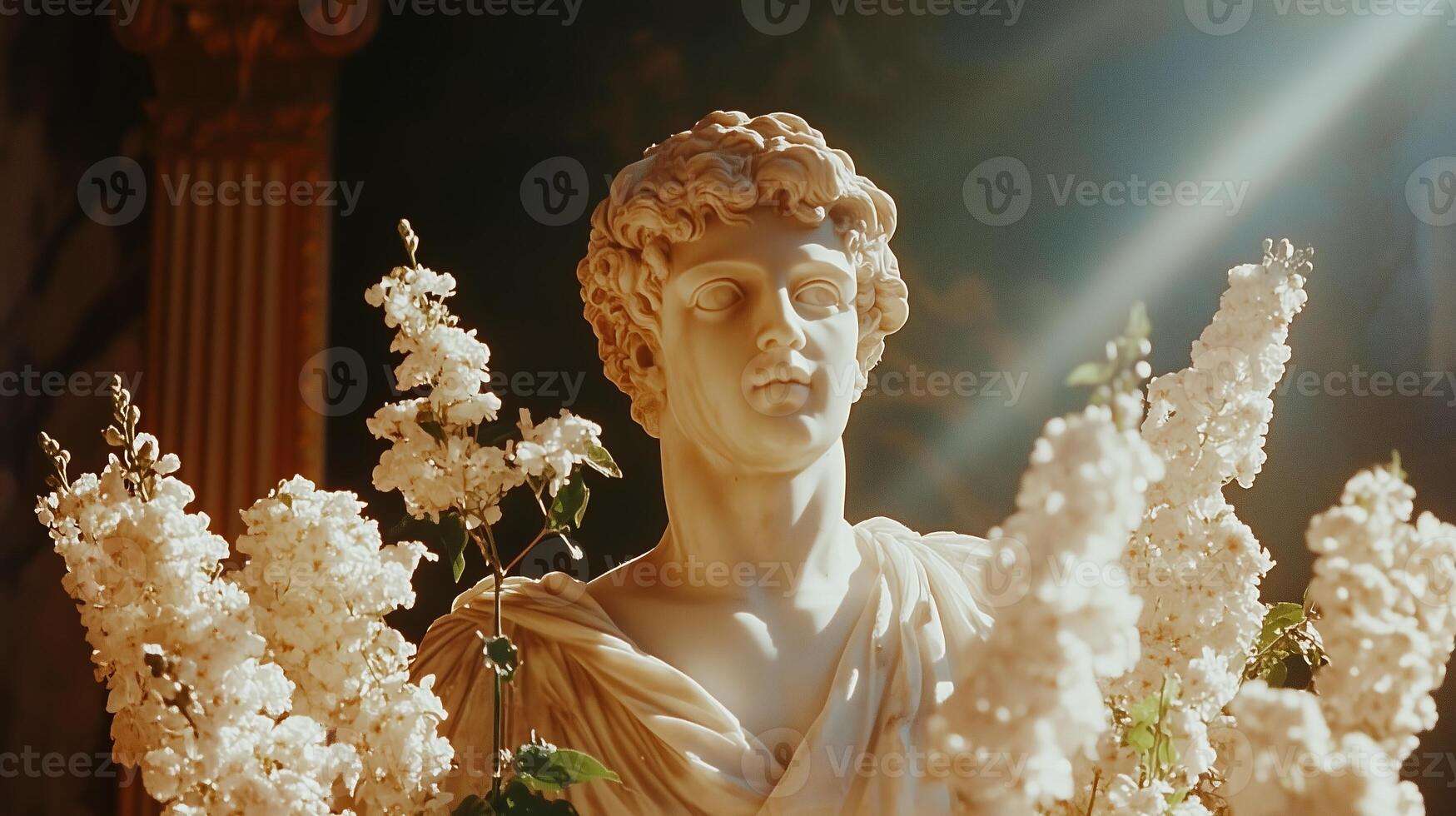 A statue of a man with flowers in front of him photo