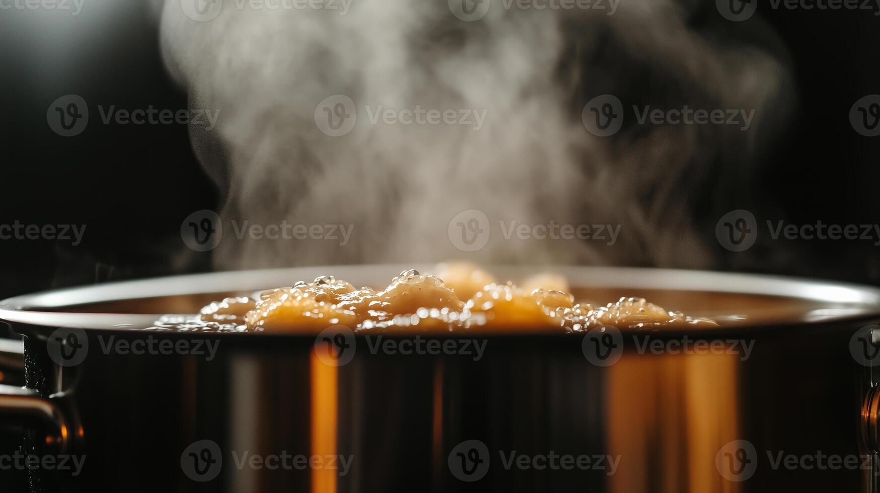 A pot with food in it with steam coming out photo
