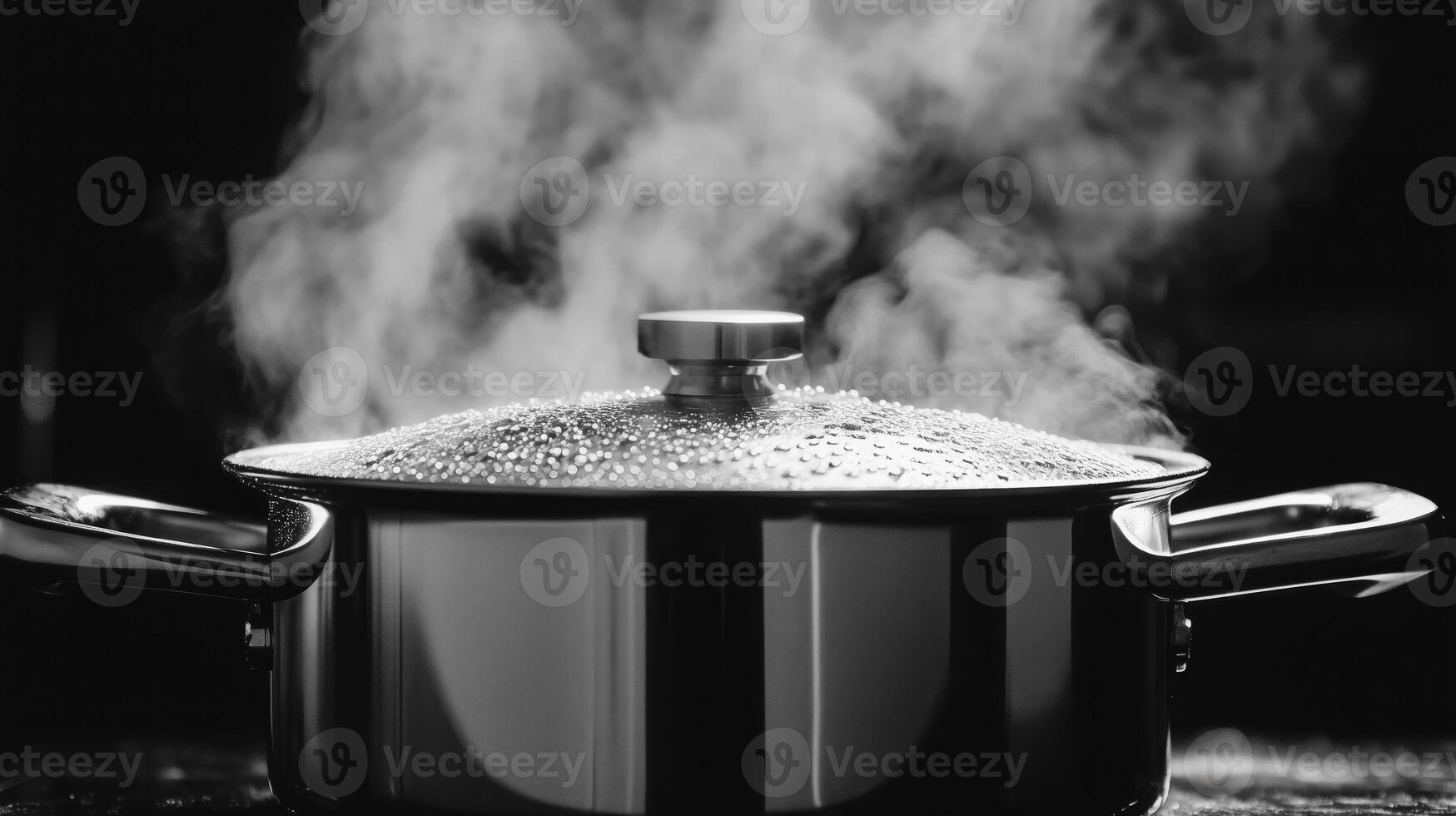 A pot with steam coming out of it on a black background photo