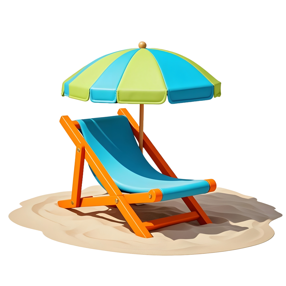 A beach chair and umbrella on a sandy beach png