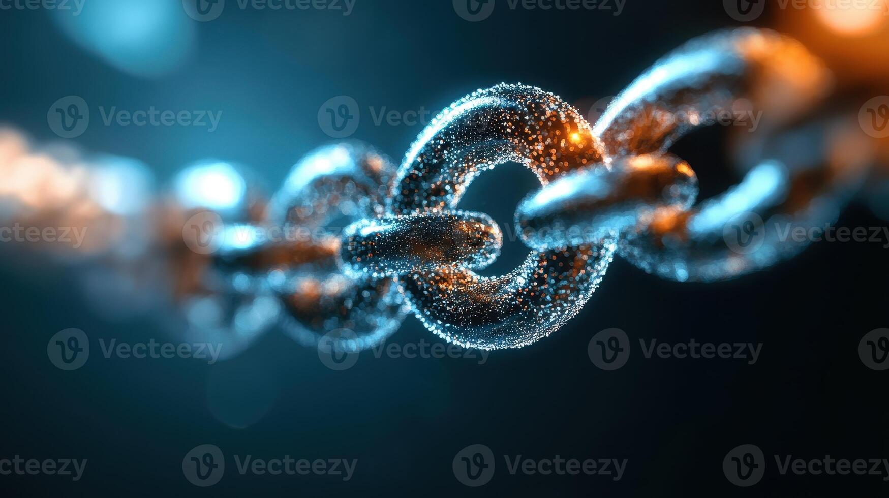 Close-up of a Metallic Chain with Sparkling Details and a Blue Background photo
