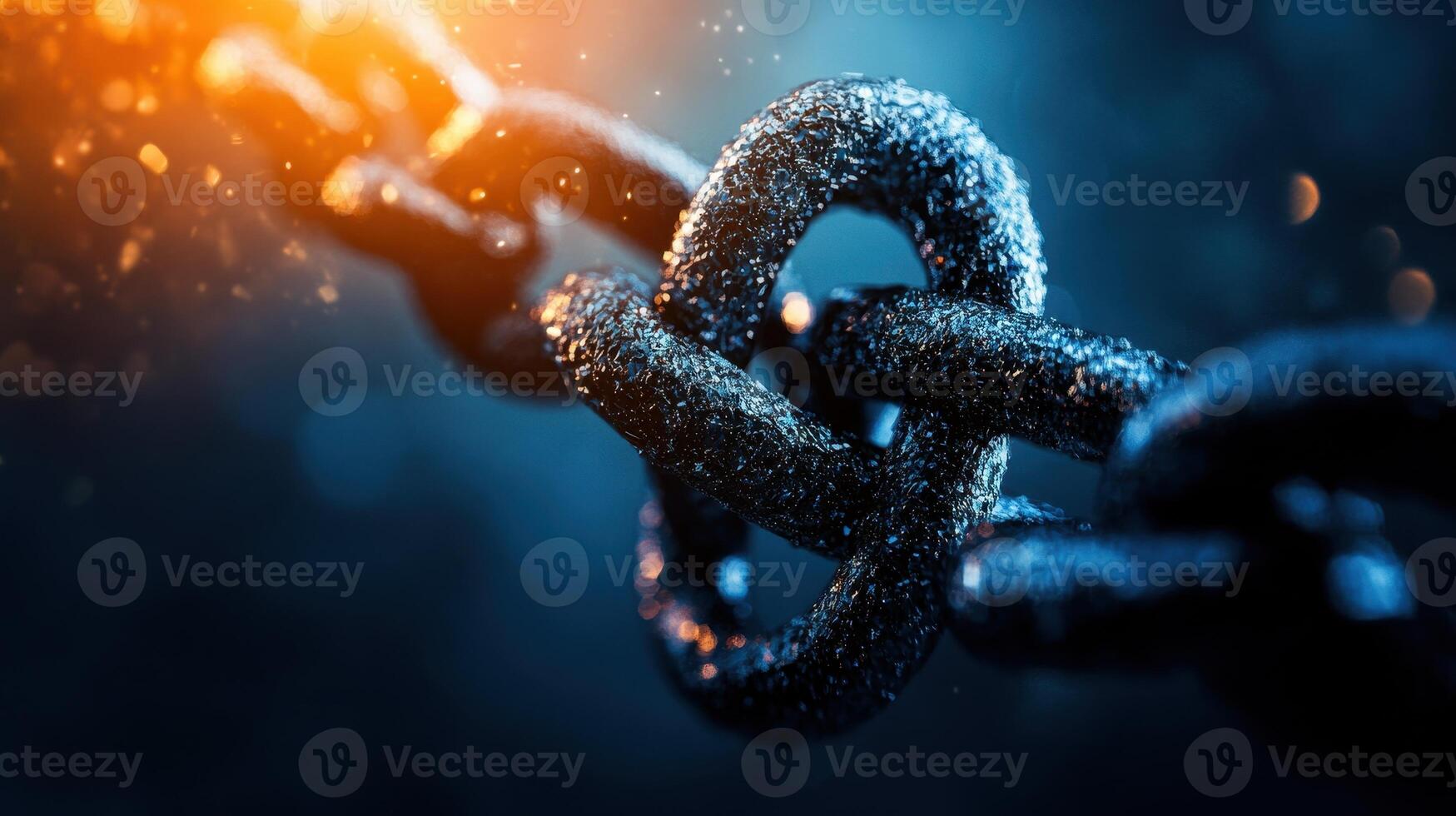 Close-up of a Heavy Metal Chain with Water Droplets and Dramatic Lighting in a Dark Background photo