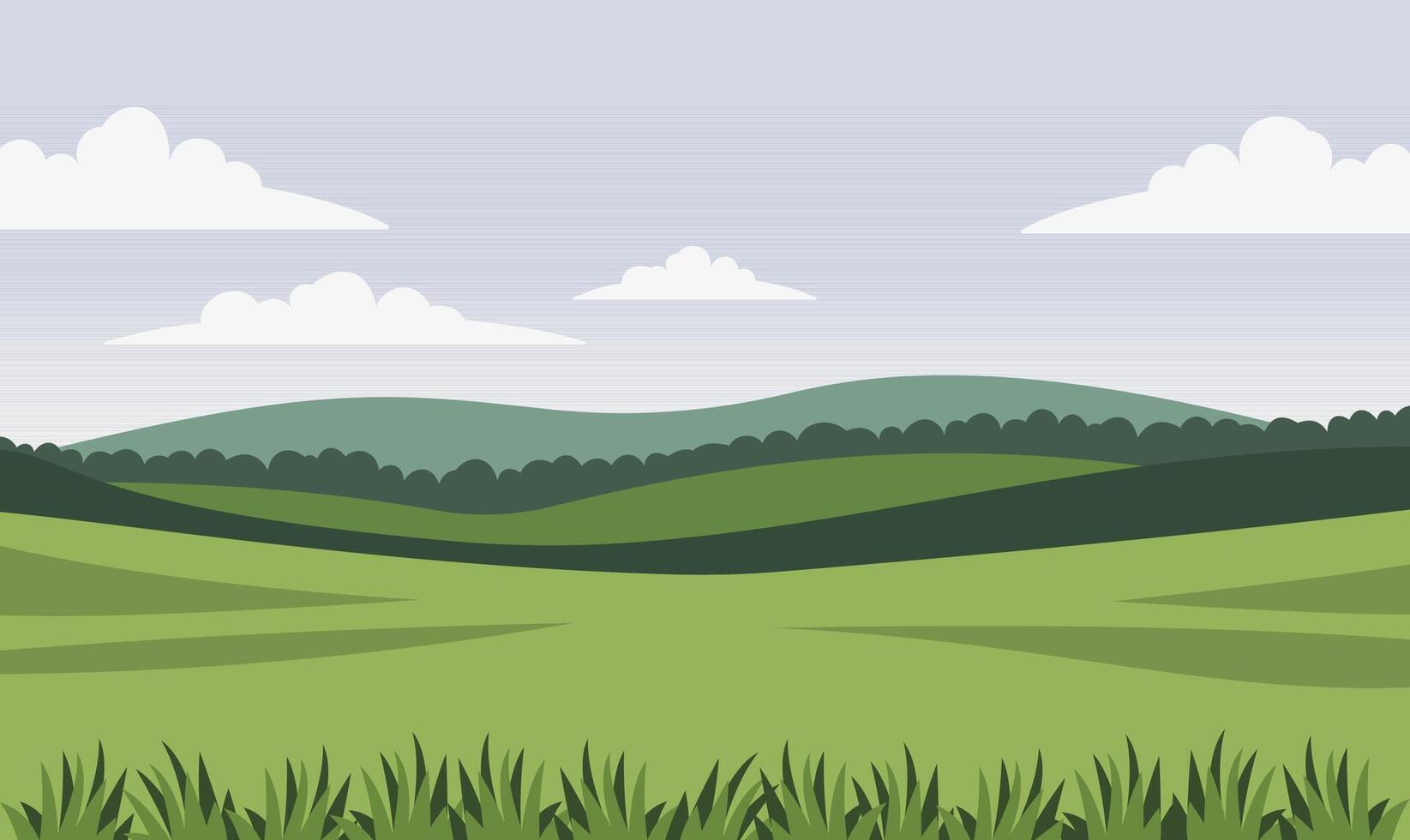 Green Meadow Field Hills Nature Landscape Wallpaper with Grass in Summer vector