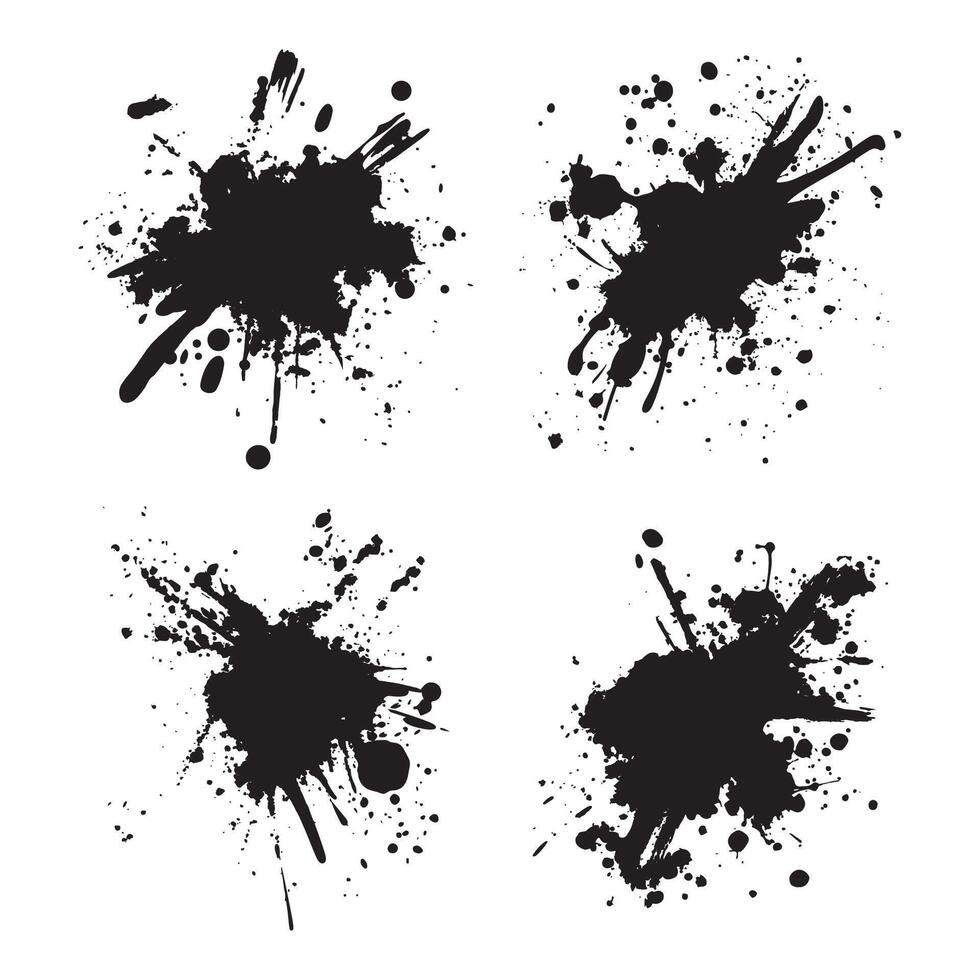 Set of Black Abstract Ink Stain Paint Water Fluid Liquid Splash Splatter Drop vector