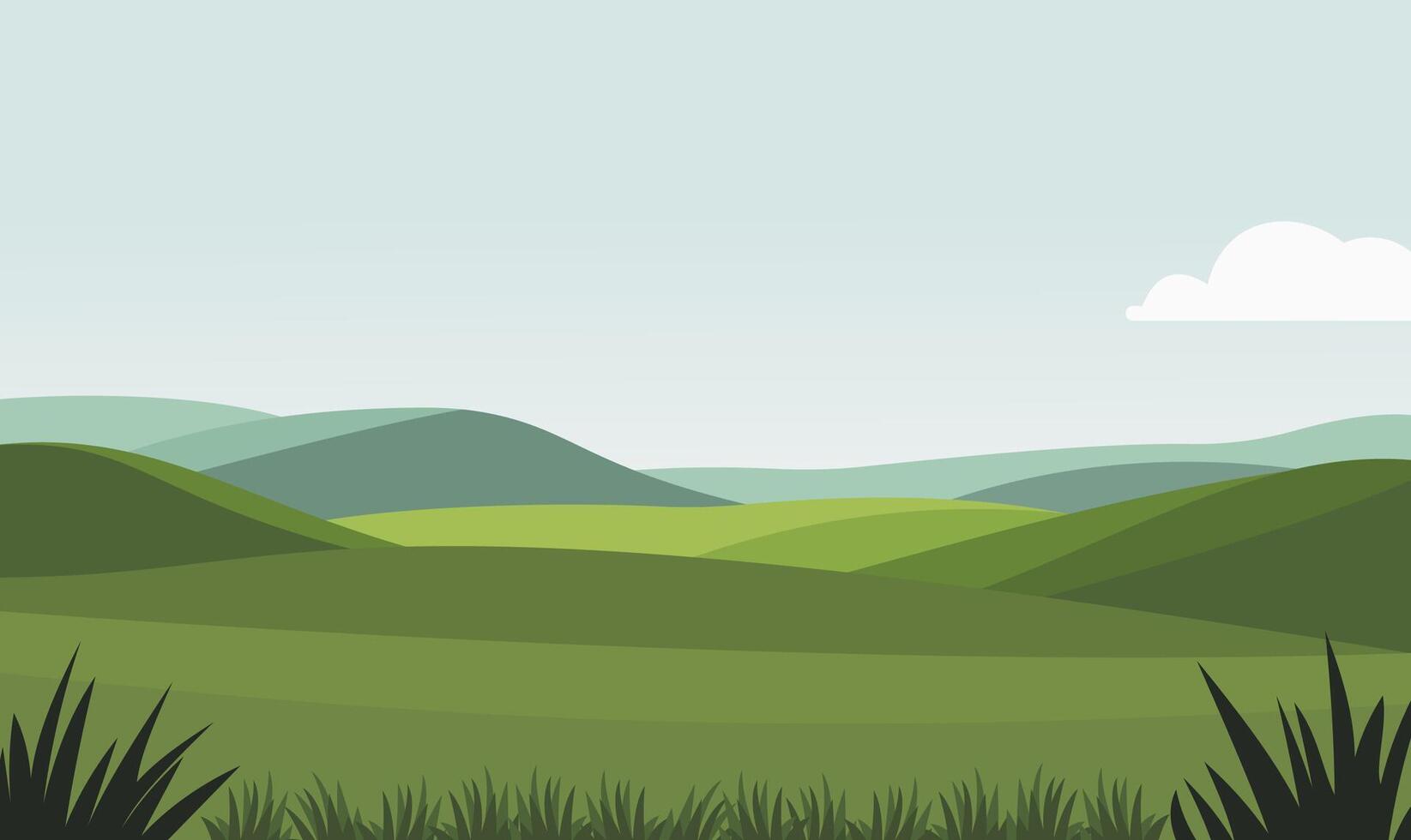 Beautiful Green Meadow Field Hills Nature Landscape with Grass in Summer vector
