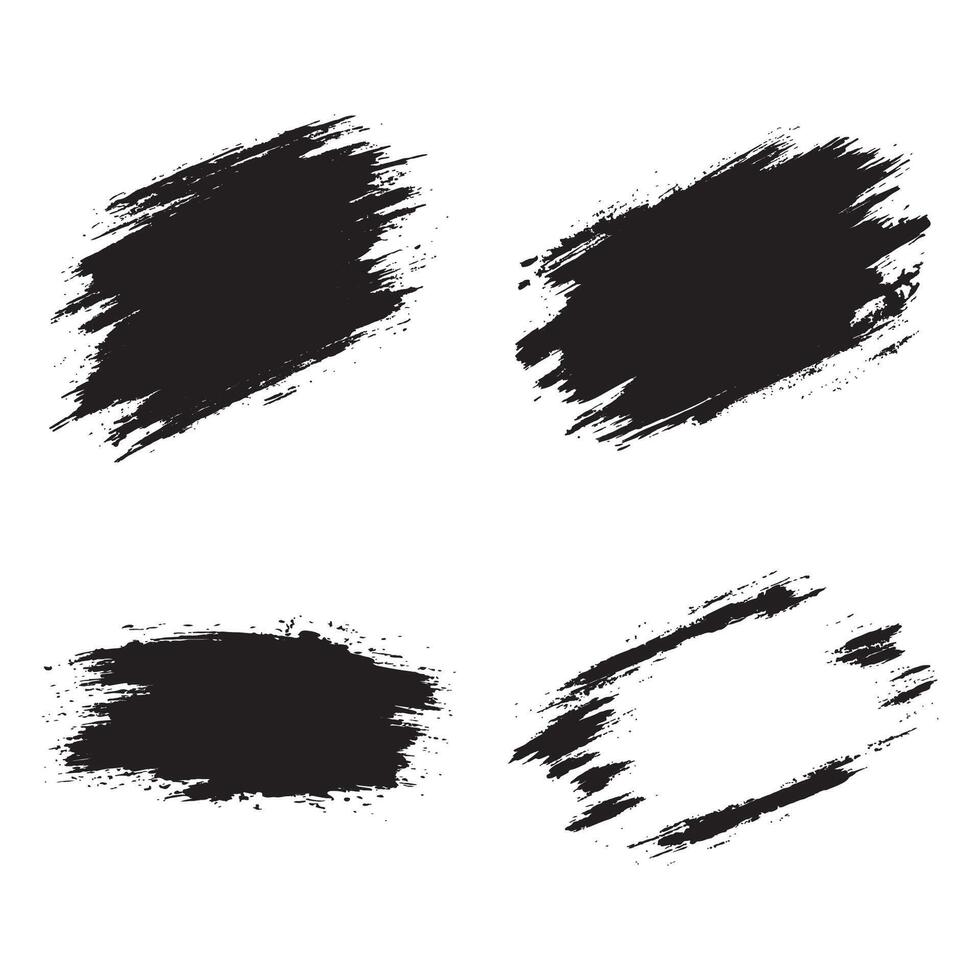 Elements Set of Black Abstract Wide Rustic Rough Brush Stroke vector