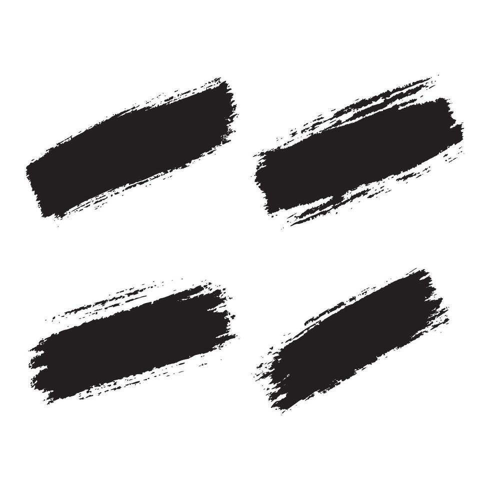 Set of Black Abstract Long Line Rustic Rough Brush Strokes vector