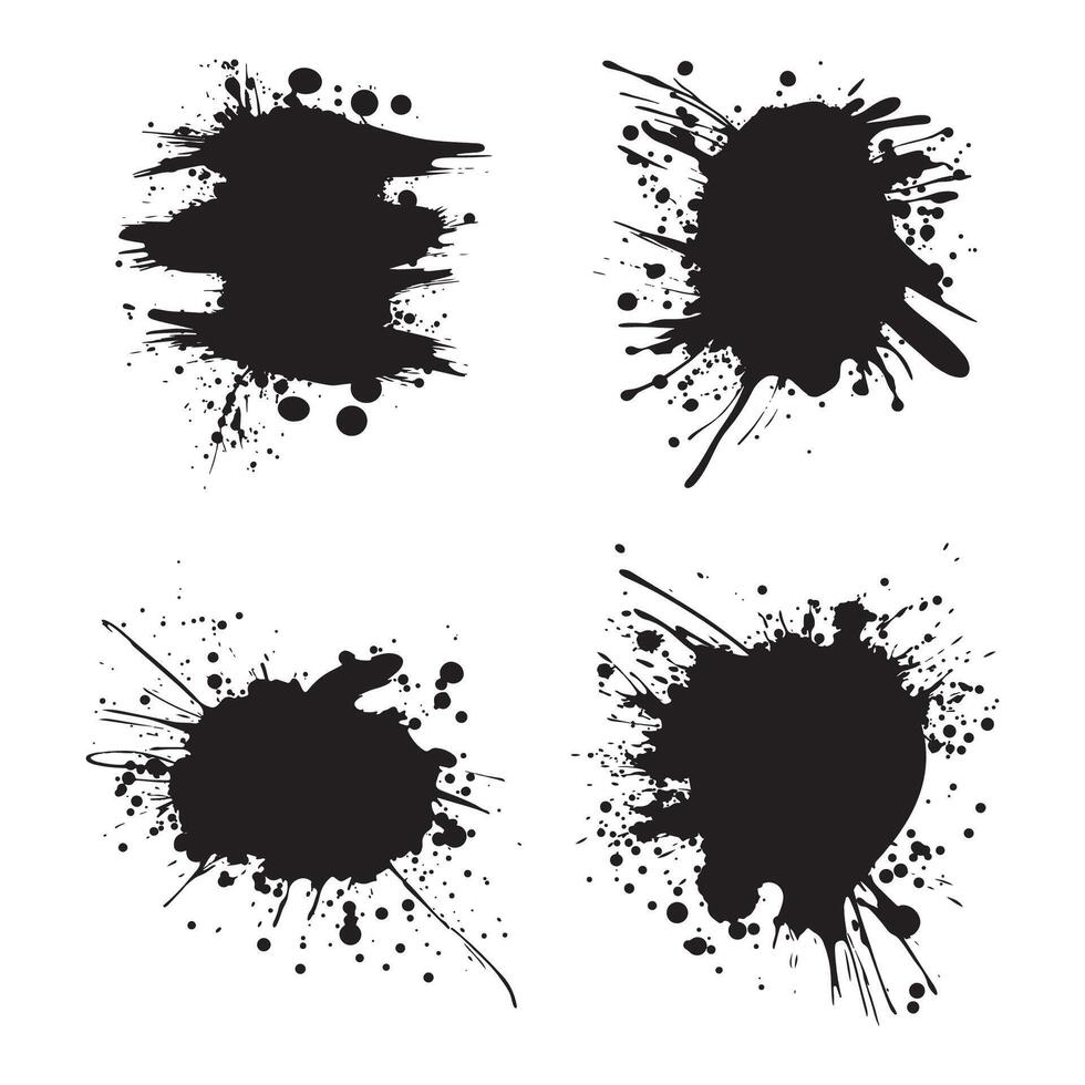 Elements Set of Black Abstract Ink Stain Paint Water Fluid Liquid Splash vector