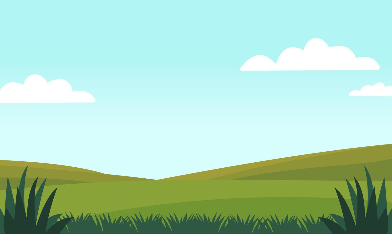 Green Meadow Field Hills Landscape with Grass in Summer vector