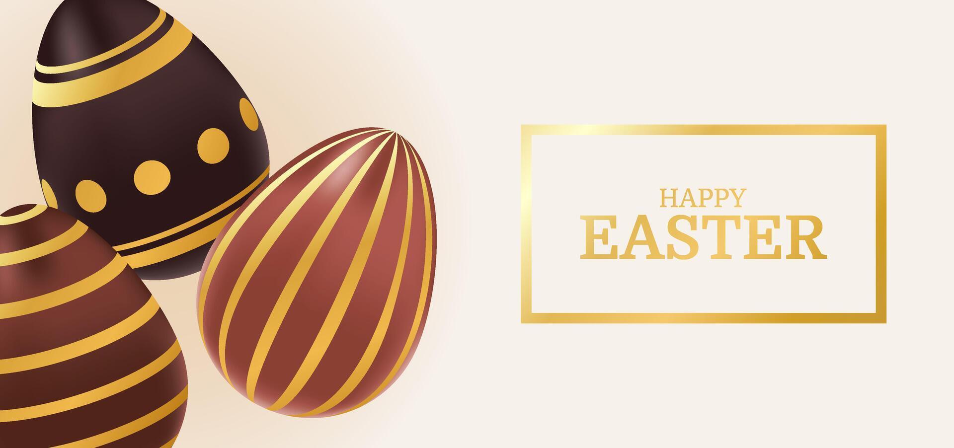 Happy Easter background with realistic chocolate gold eggs. Holiday greeting concept, template, layout. illustration vector