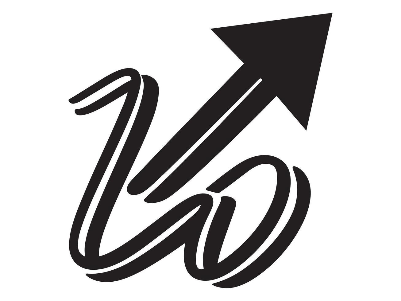 Ink arrow curled symbol hand painted with brush in swoosh whimsical style isolated vector