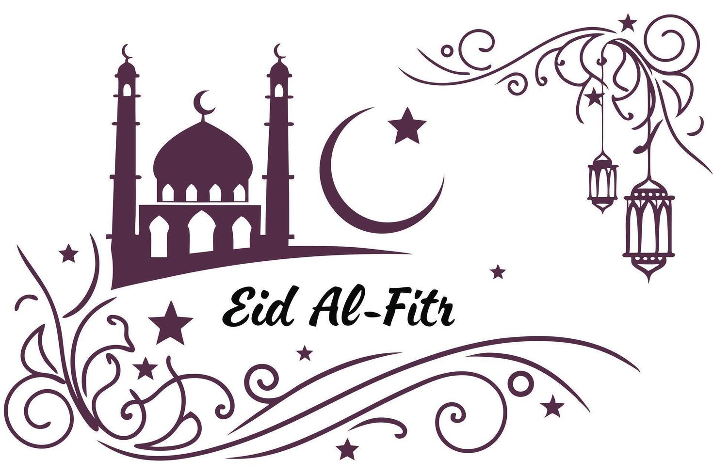 illustration of a mosque with Islamic calligraphy in silhouette style vector