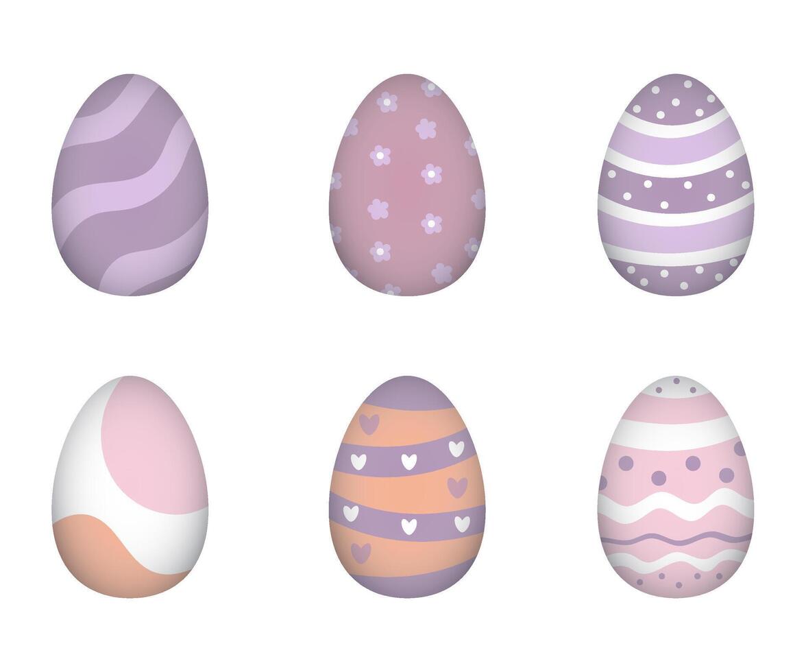 Easter egg set with pastel decorative patterns, isolated on white background vector