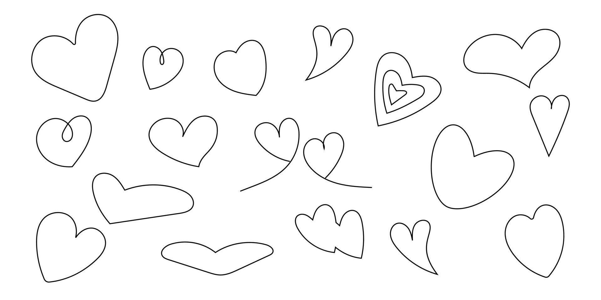 Heart outline set, hand-drawn collection vector