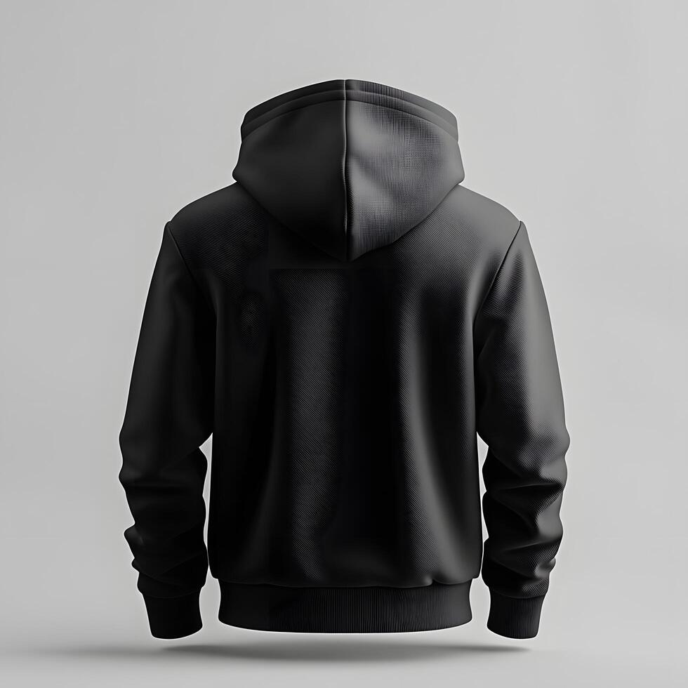 Black Hoodie Back View Isolated on Neutral Background for Apparel Design photo
