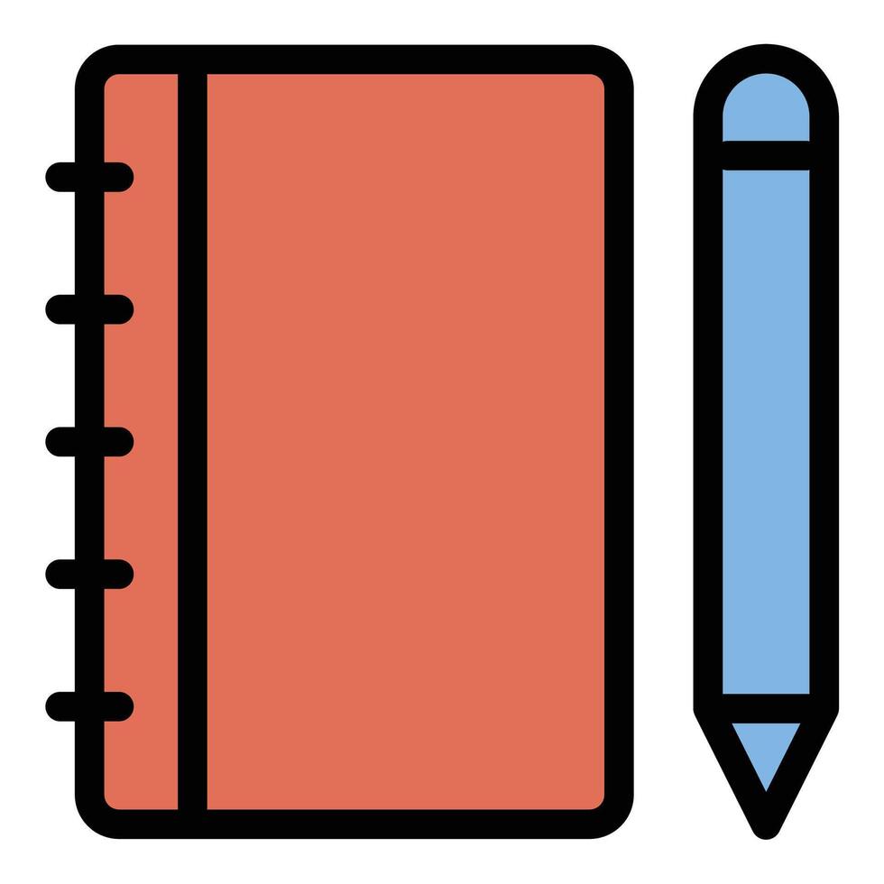 Notebook icon in flat line style representing writing organization and record-keeping ideal for education productivity and planning concepts. vector