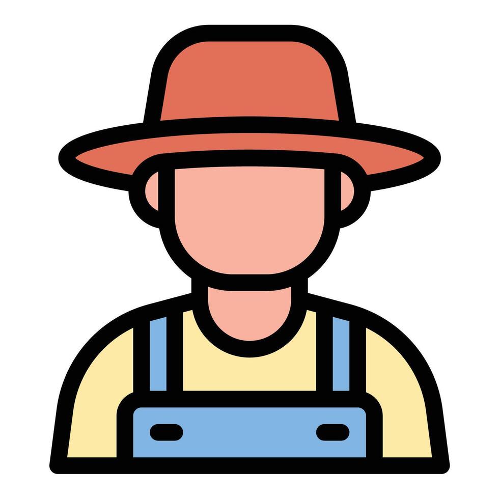 Farmer icon in flat line style representing agriculture cultivation and rural labor ideal for farming sustainability and agribusiness concepts. vector