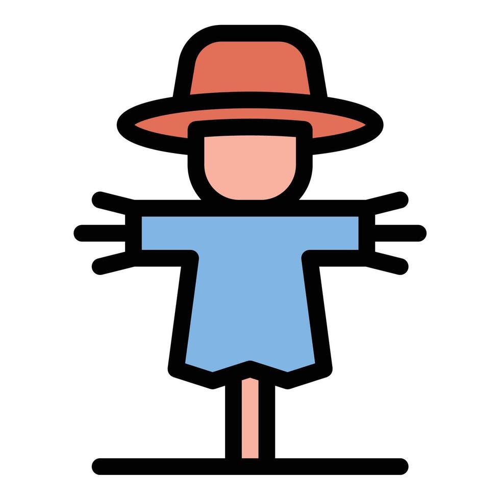 Scarecrow icon in flat line style representing crop protection farming and rural life ideal for agriculture gardening and harvest concepts. vector