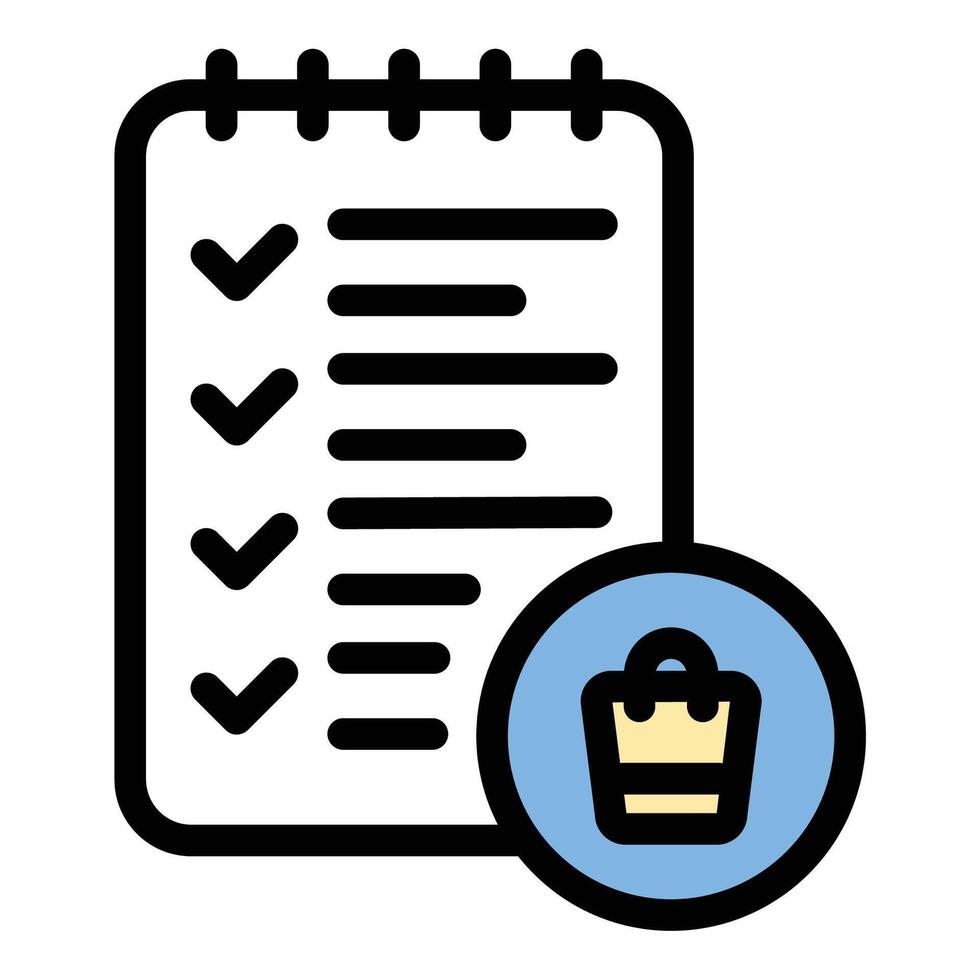 Shopping list icon in flat line style representing grocery planning budgeting and organization ideal for retail productivity and daily essentials concepts. vector