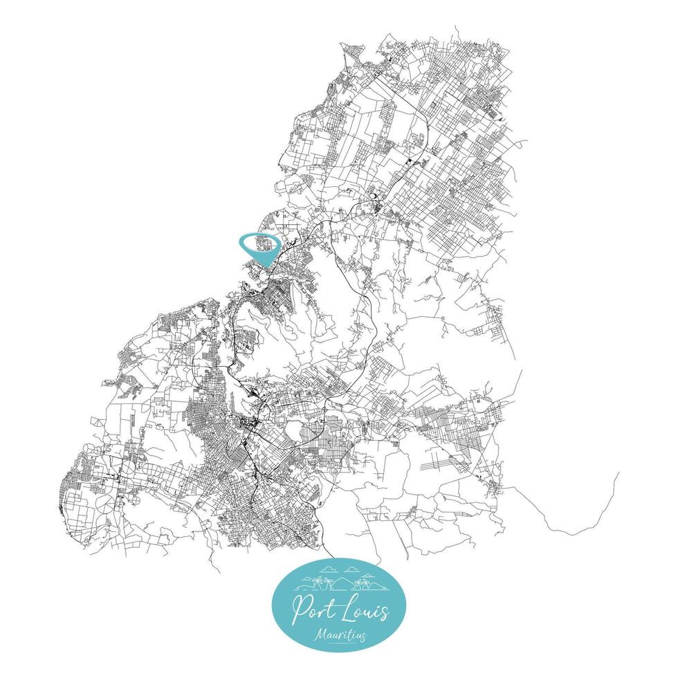 Port Louis capital city of Mauritius,Urban Streets Roads Map with city center location pin, illustration element image vector