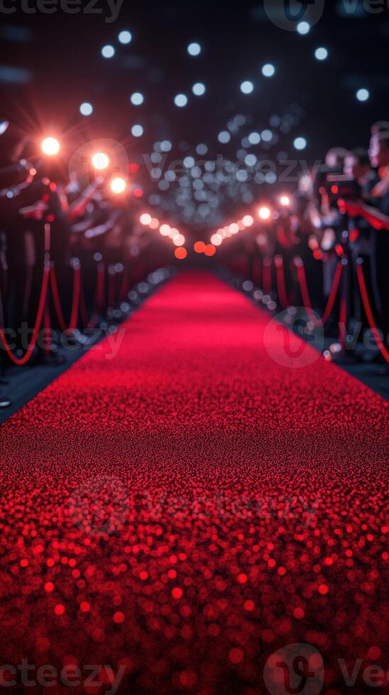 Elegant red carpet event showcasing glamorous fashion and excitement in a lively atmosphere during a nighttime celebration photo