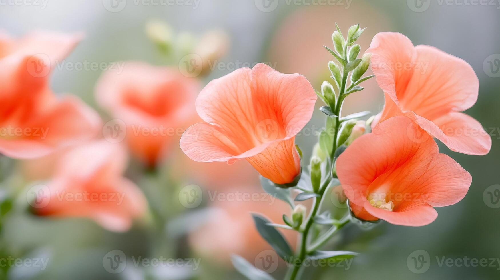 Chinese trumpet creeper blooming in spring with blurred background photo