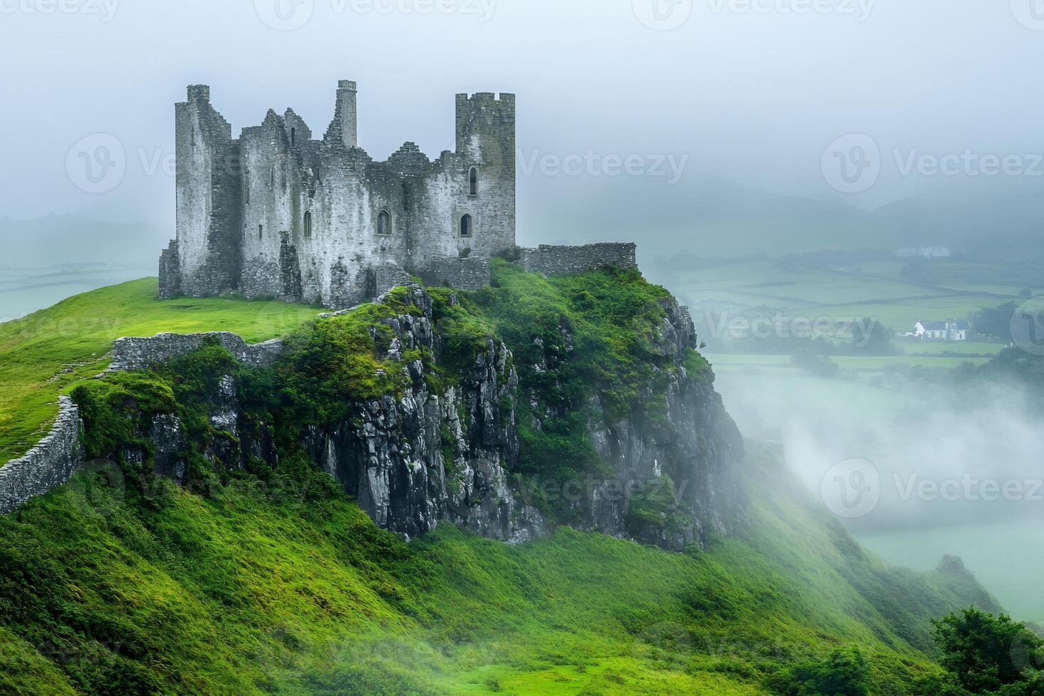 Rock of Cashel emerging from the fog in Ireland, shrouded in mystery and history photo