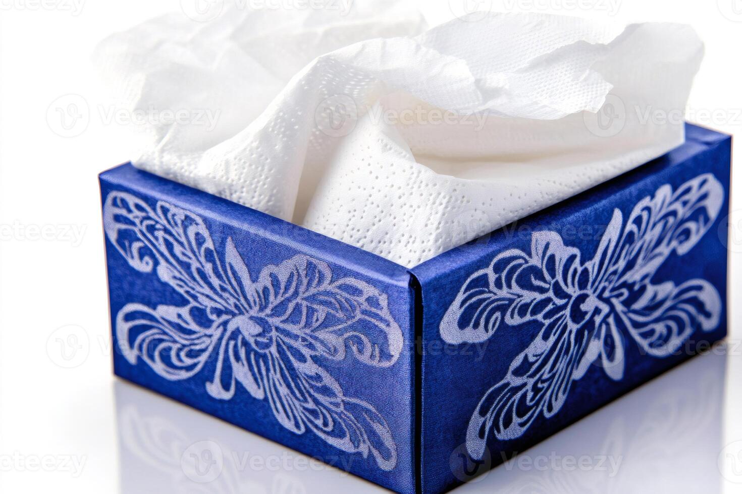 White Tissues in Elegant Blue Tissue Box with Floral Design photo