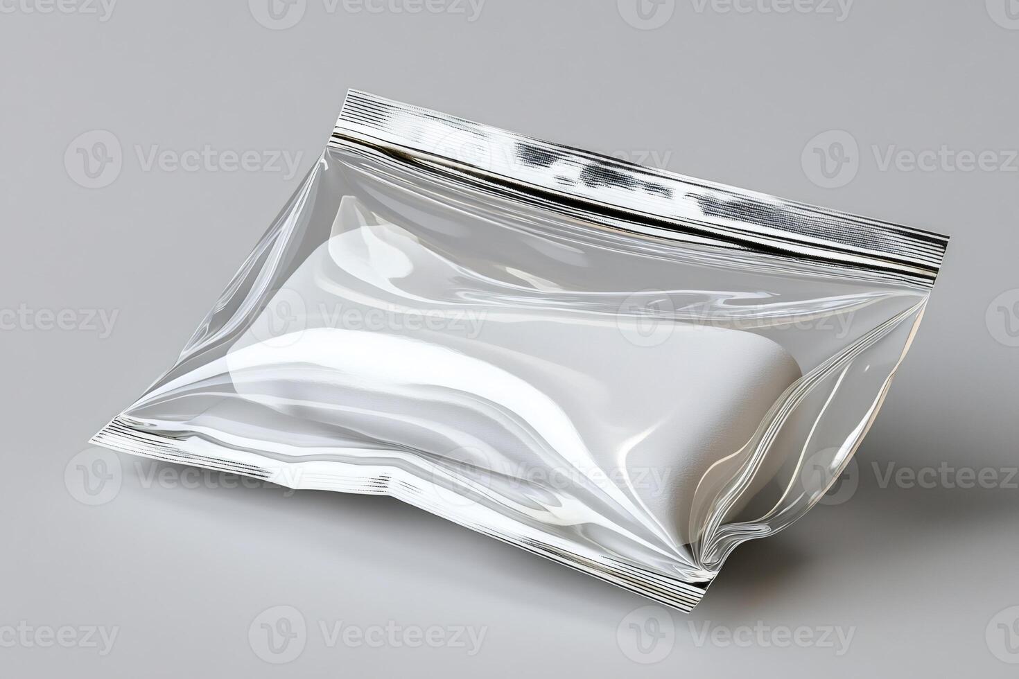 Sealed transparent plastic bag containing white rectangular object photo
