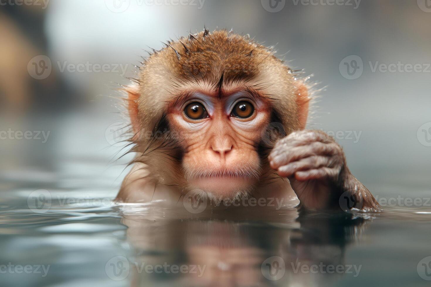 Japanese macaque relaxing in hot spring of Nagano photo