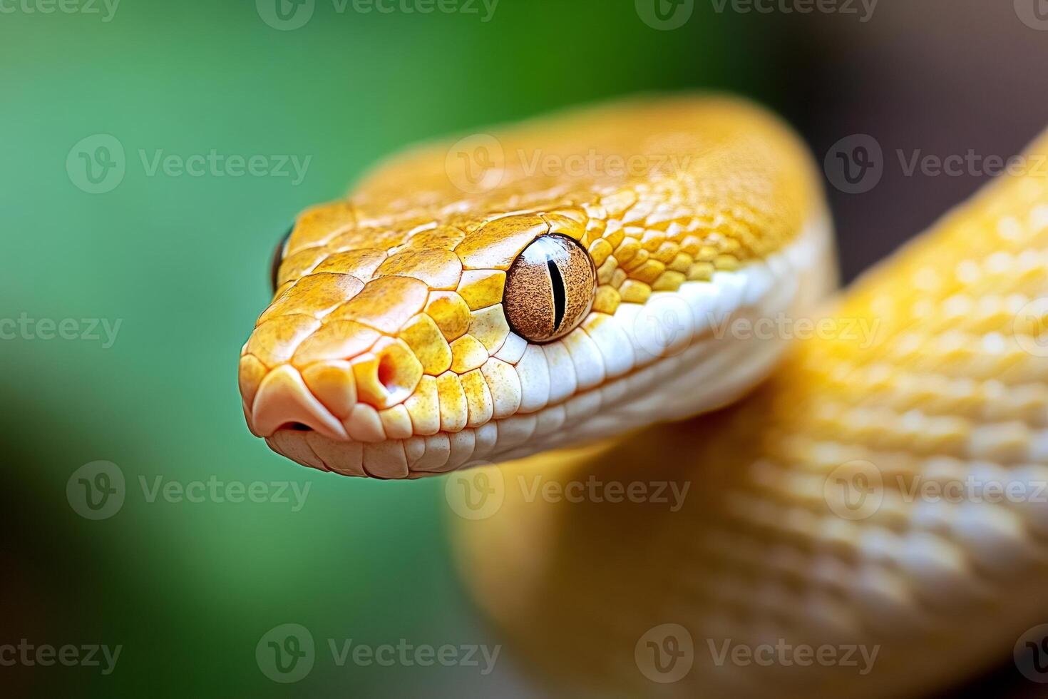 Emerald Tree Boa snake crawling and looking menacingly in the rainforest photo