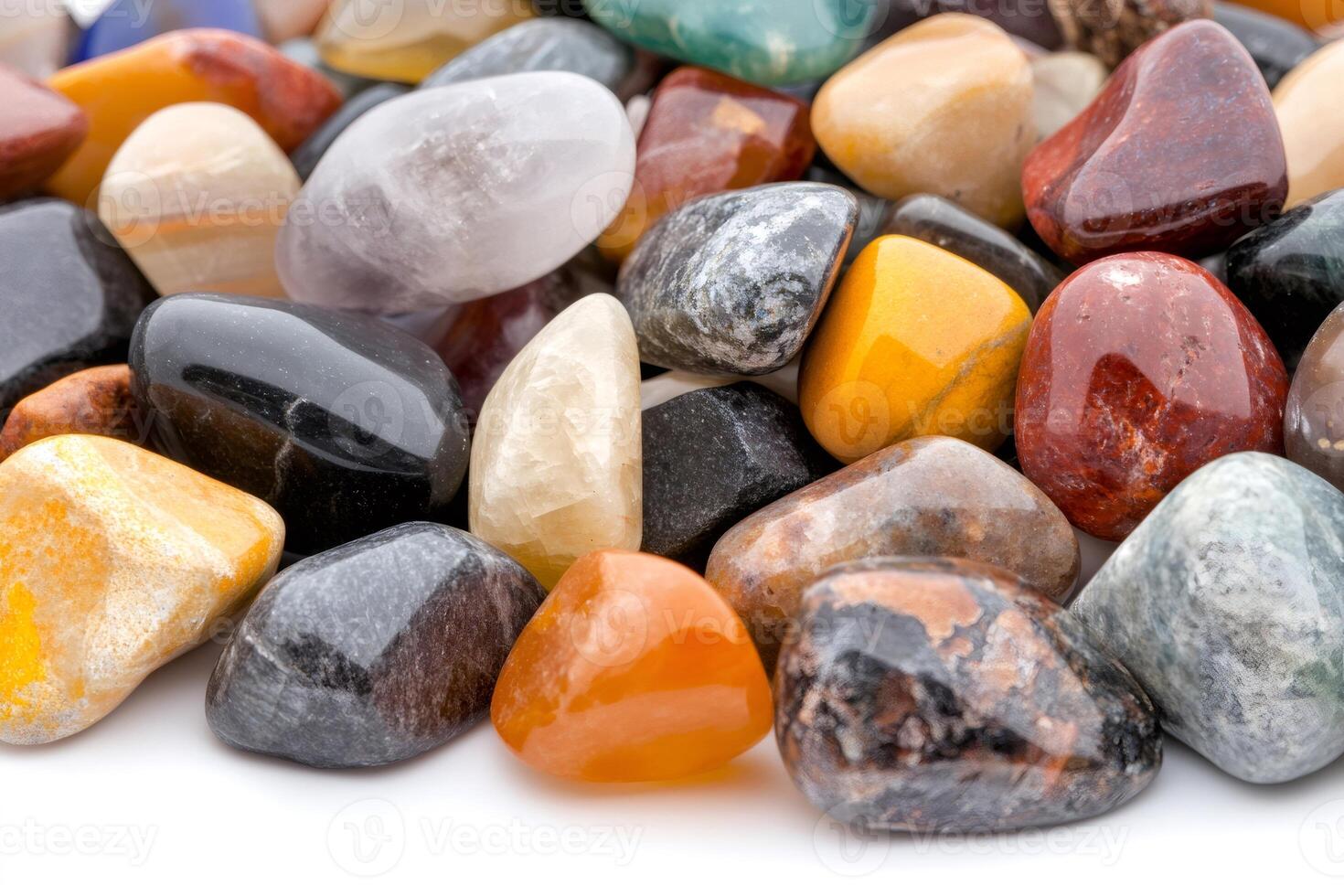 Colorful polished gemstones creating a beautiful composition photo