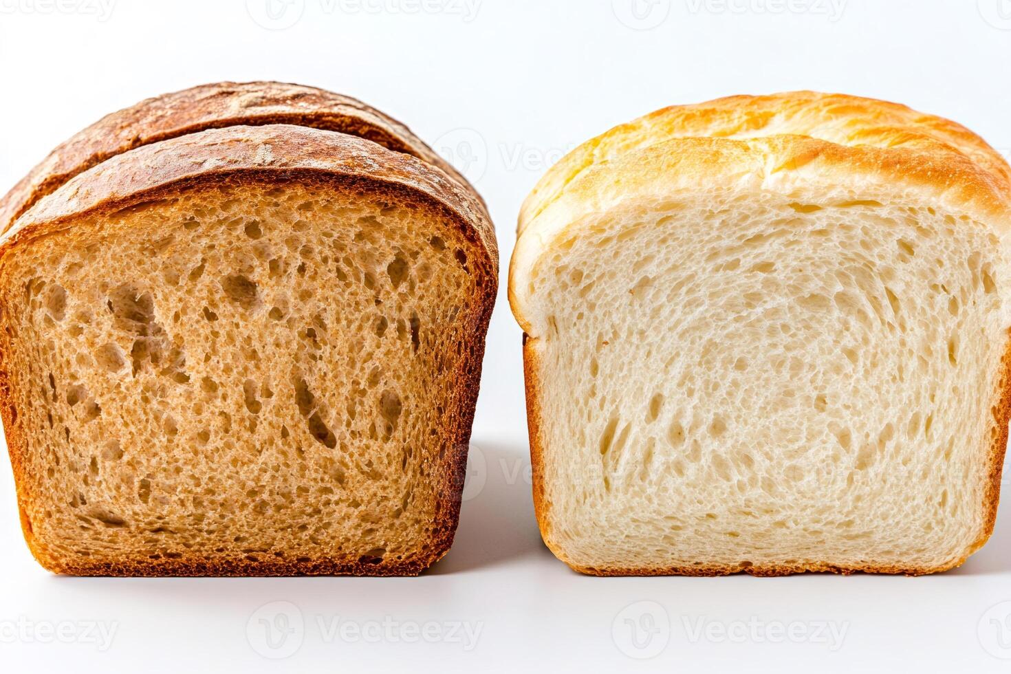Comparing slices of whole wheat and white bread showing nutritional differences photo