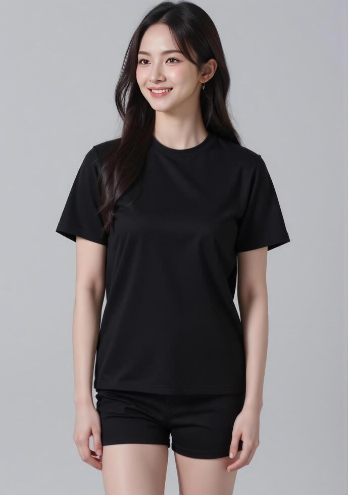 The women's black t - shirt is made from a soft, breathable fabric photo