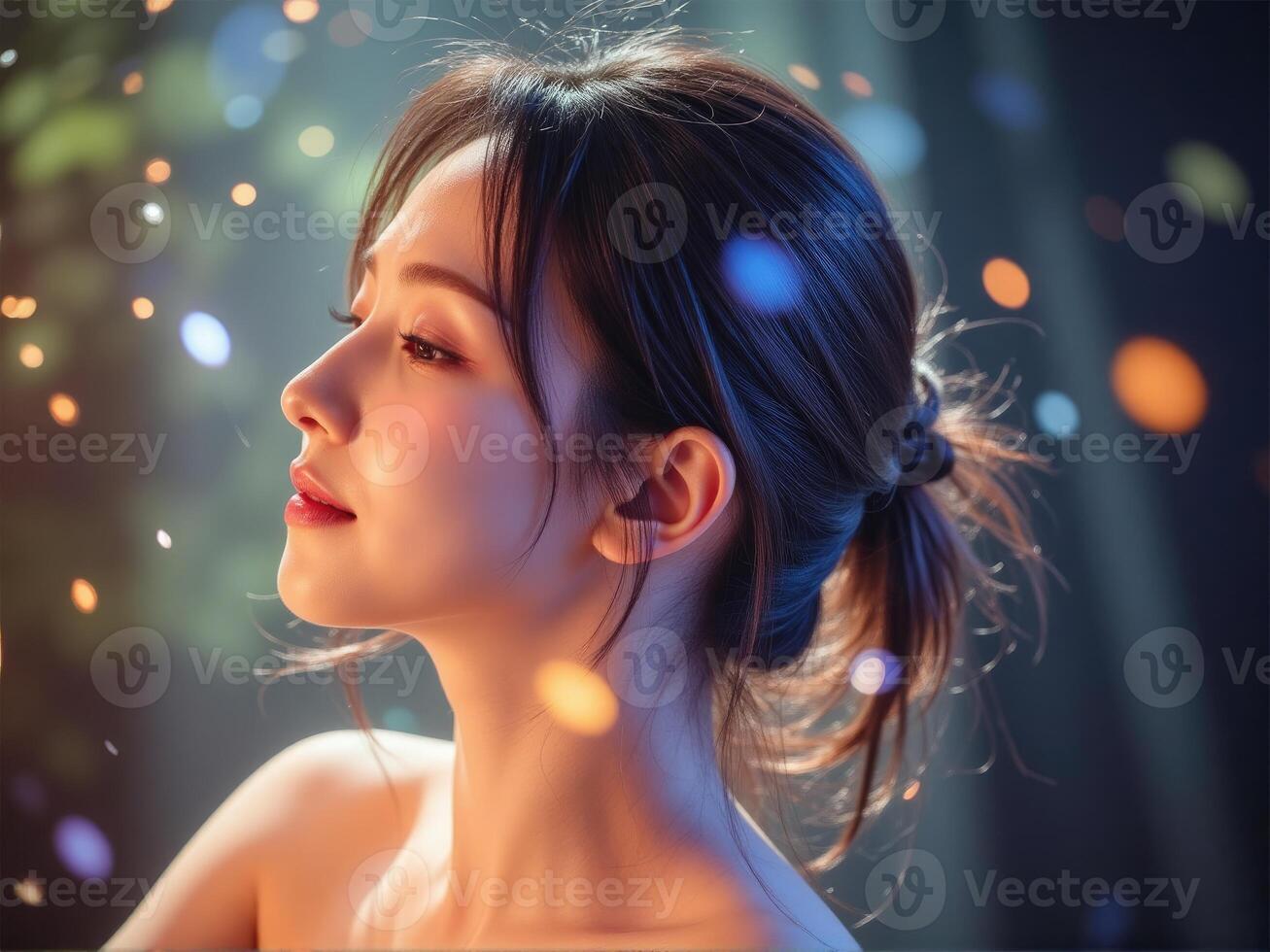 Beautiful woman with bright lights in the background photo