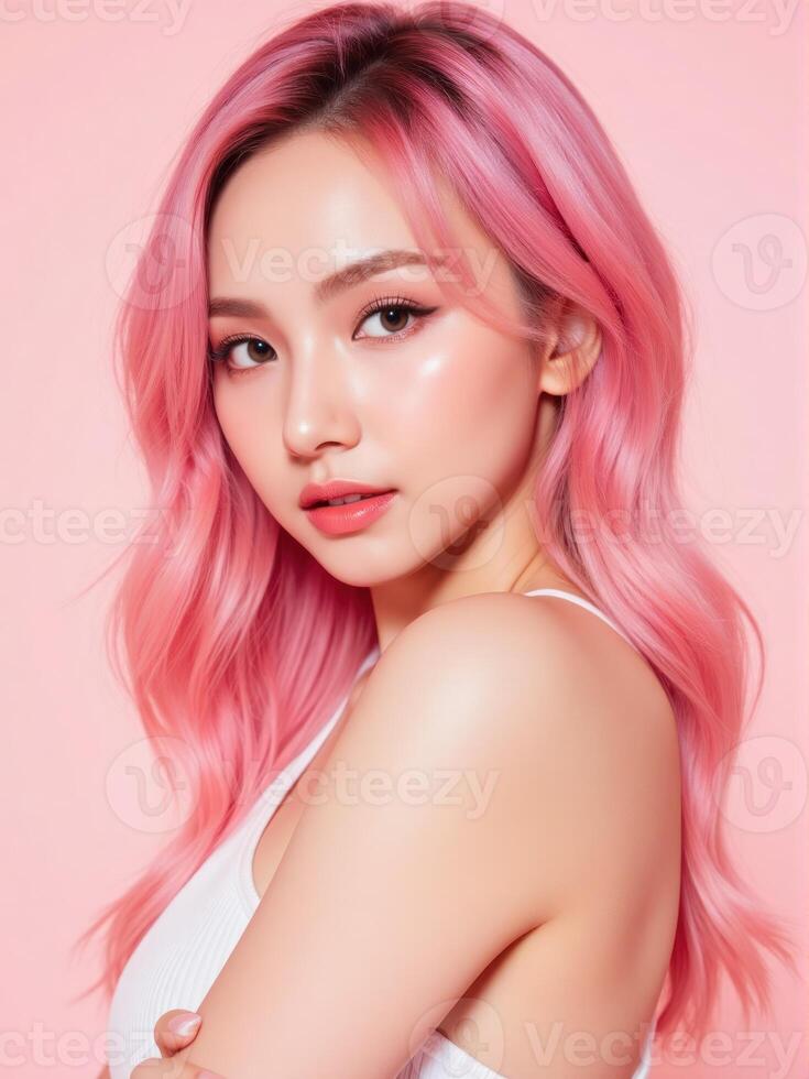 A beautiful young woman with pink hair photo