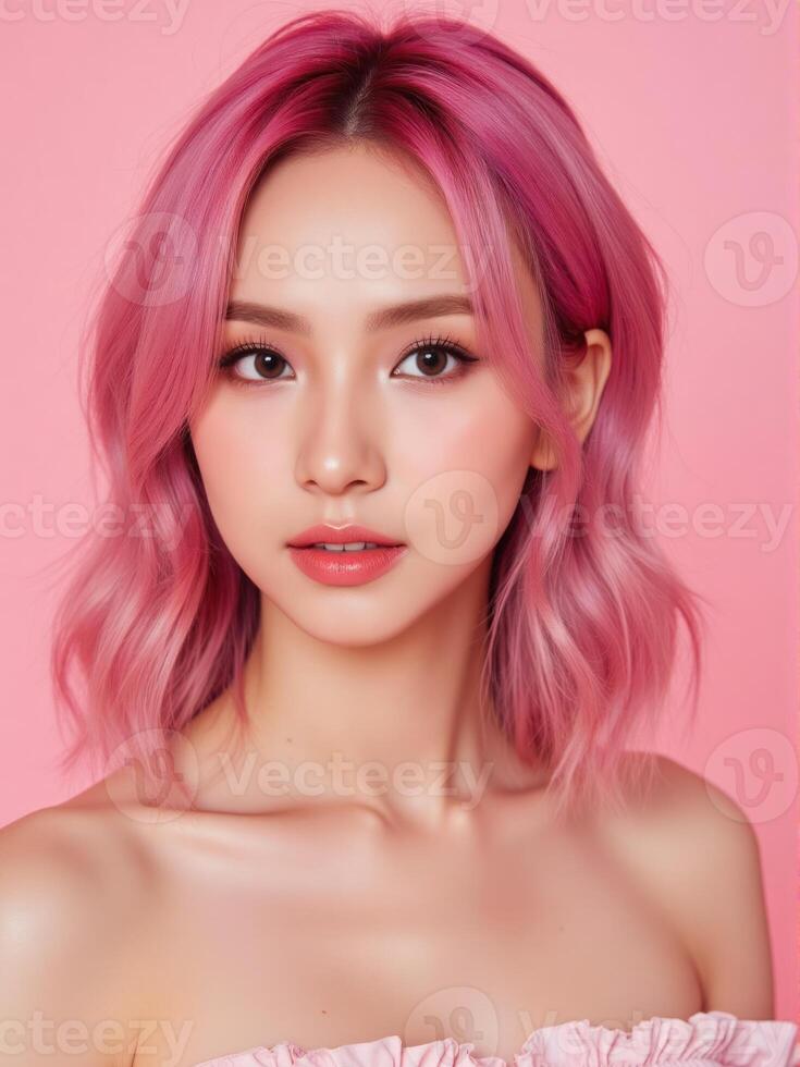 A beautiful young woman with pink hair photo