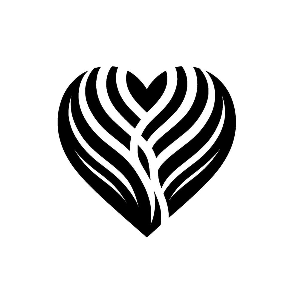 Abstract black and white heart emblem, formed by curving lines and stripes, on a clean white background, perfect for . vector