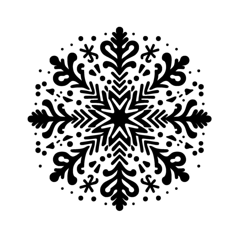 Intricate Black Snowflake Against White Background Geometric Symmetry for Winter Holidays, Festive Decorations, and Seasonal Elements. vector