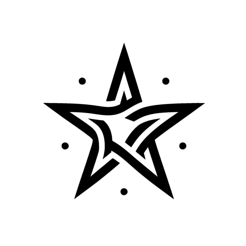Bold Black Star with Intricate Interior and Surrounding Dots on White Background. vector