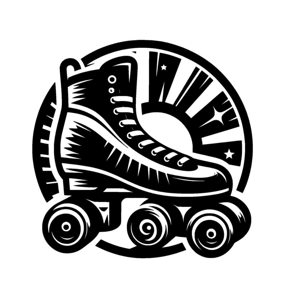 Bold Black White Roller Skate with Radial Burst A Retro of Fun Recreation vector