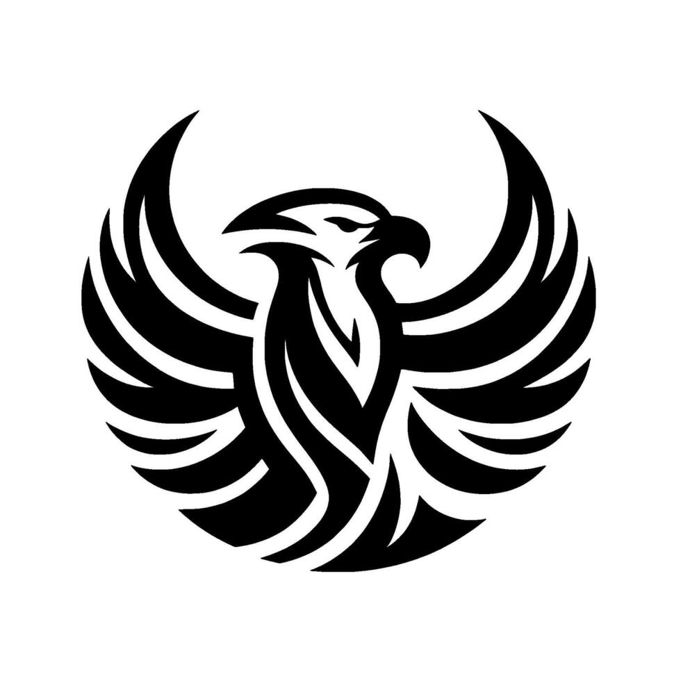 Bold, stylized black and white emblem of an eagle with outstretched wings, centered on a plain white backdrop. vector