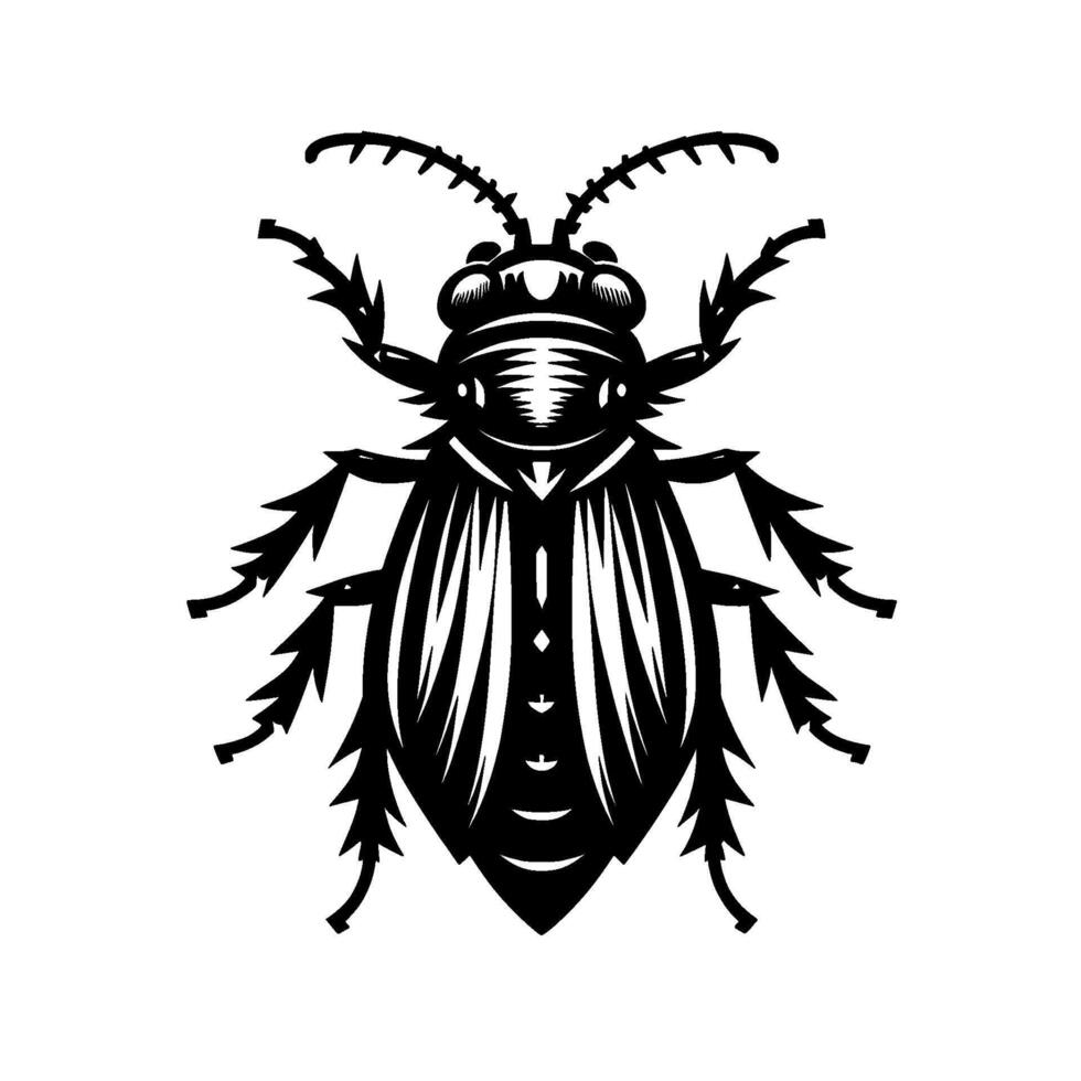 art, symmetrical black insect illustration featuring intricate details, isolated on a white background. vector