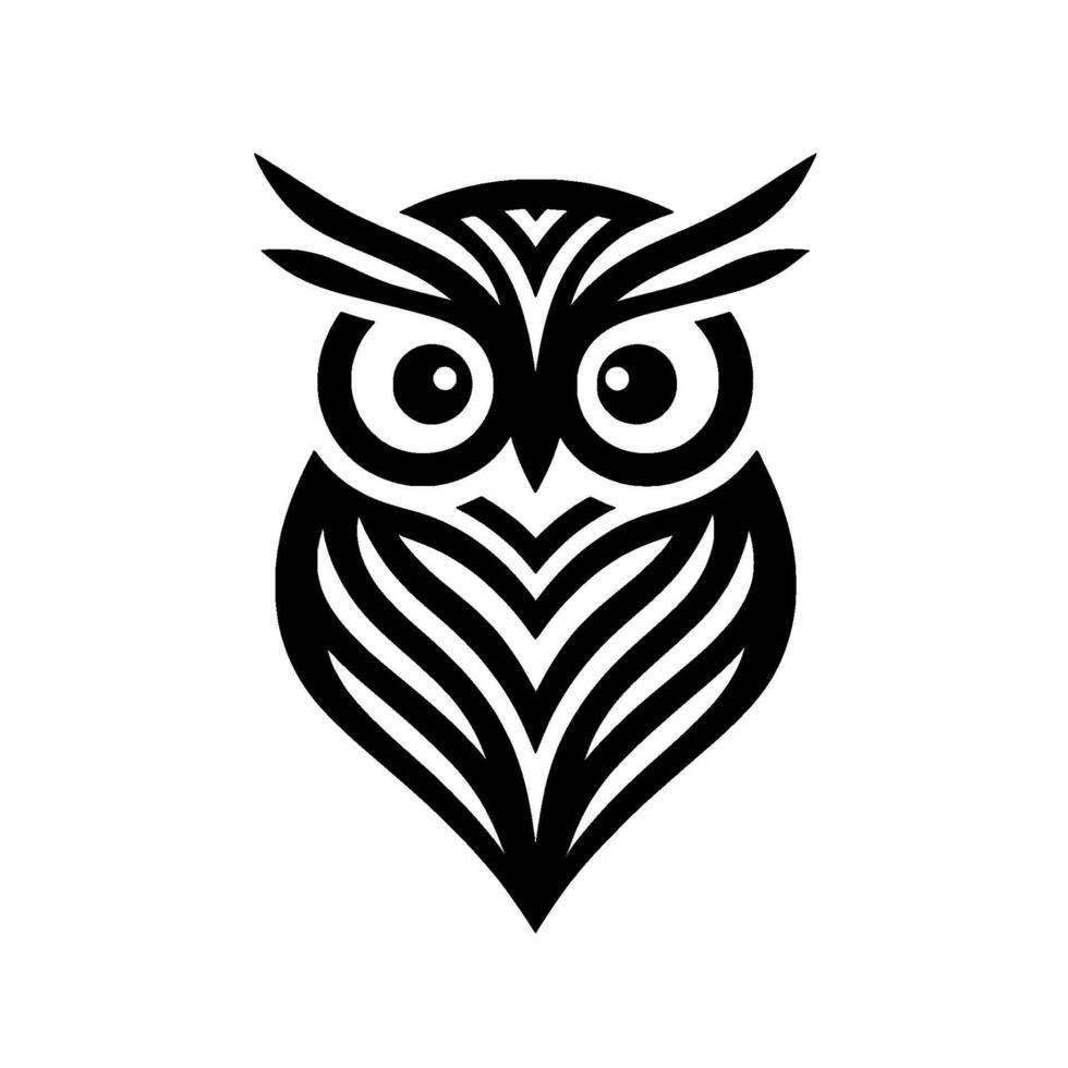 Minimalist Black and White Owl , Featuring Striking Geometric Lines and a Bold, Symmetric on White Background. vector