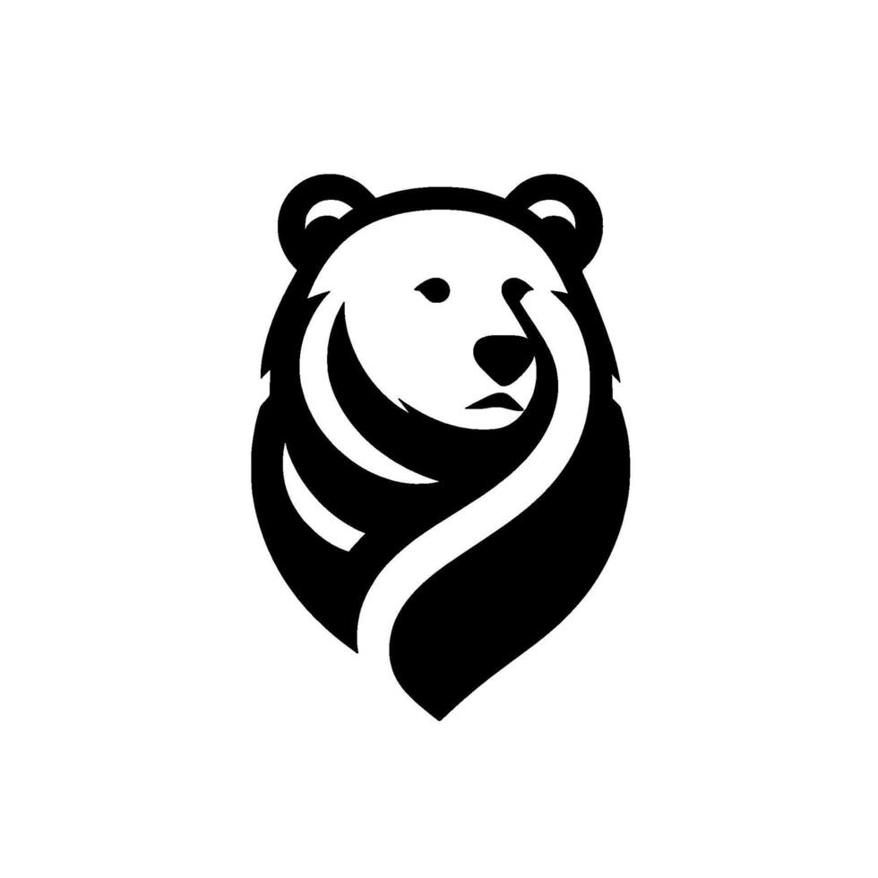 Minimalist Bear Bold Black White Featuring Geometric Shapes, Expressive Silhouette on a Clean White Background. vector