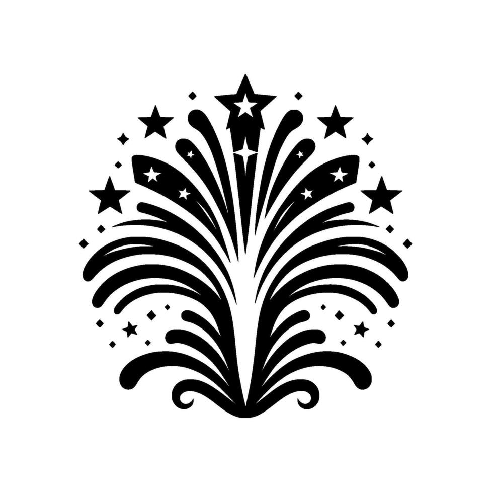Stylized Black and White Fireworks , Featuring Starbursts and Explosions on a White Background. vector