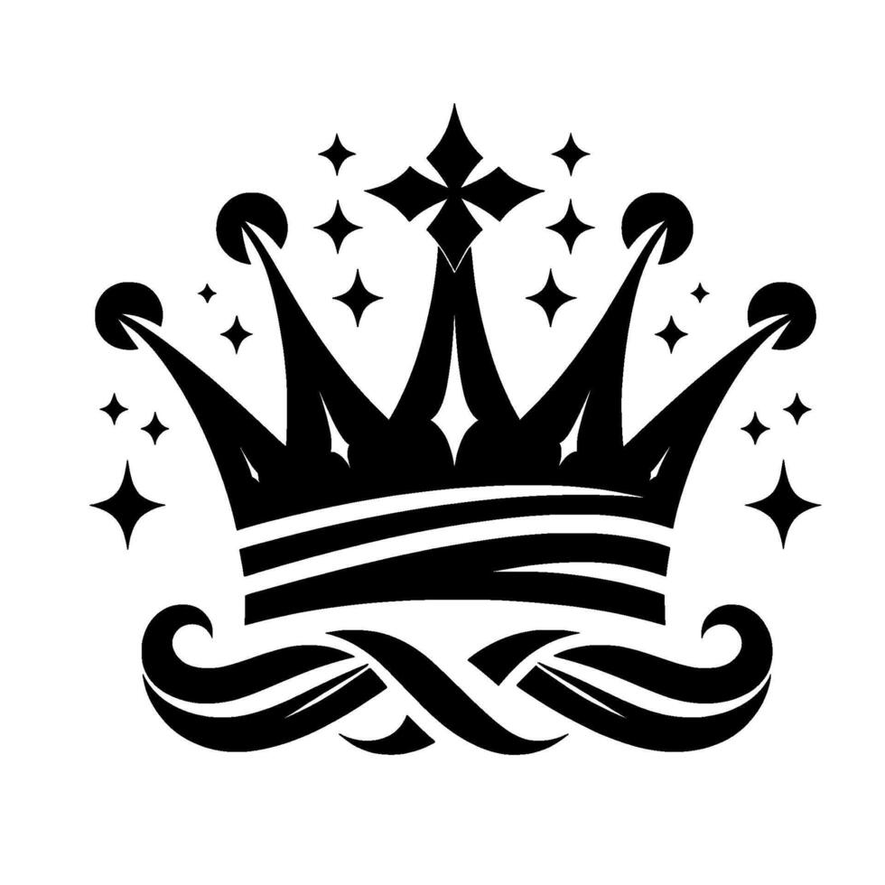Elegant Black and White Crown with Ornamental Base and Sparkling Starburst Elements, Decorative . vector
