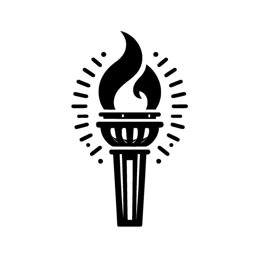 Blackandwhite, minimalist illustration of a torch with radiating lines and a stylized flame, conveying a sense of hope. vector