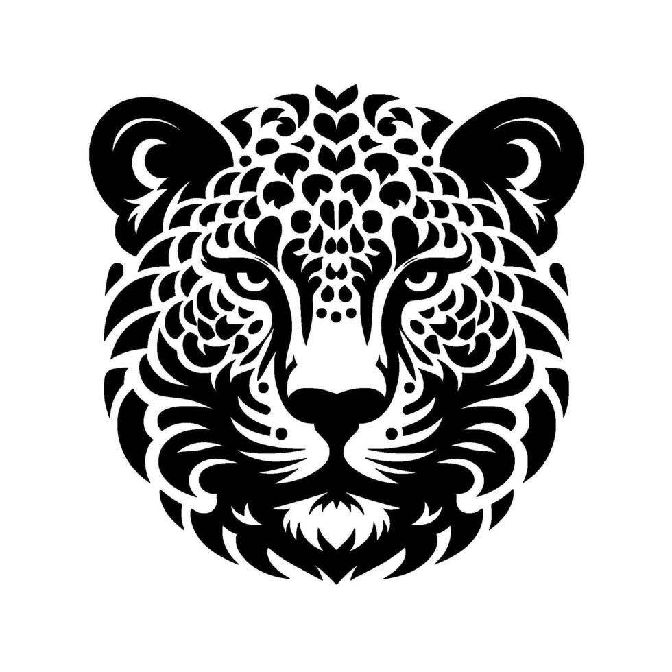 Intricate Black and White Decorative Leopard Head, Ornate , Isolated on White Background. vector